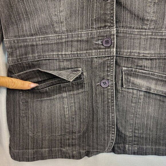 KiKit Maurice Sasson Womens Gray Denim Blazer Jacket M Cotton Light Distress - Picture 5 of 11